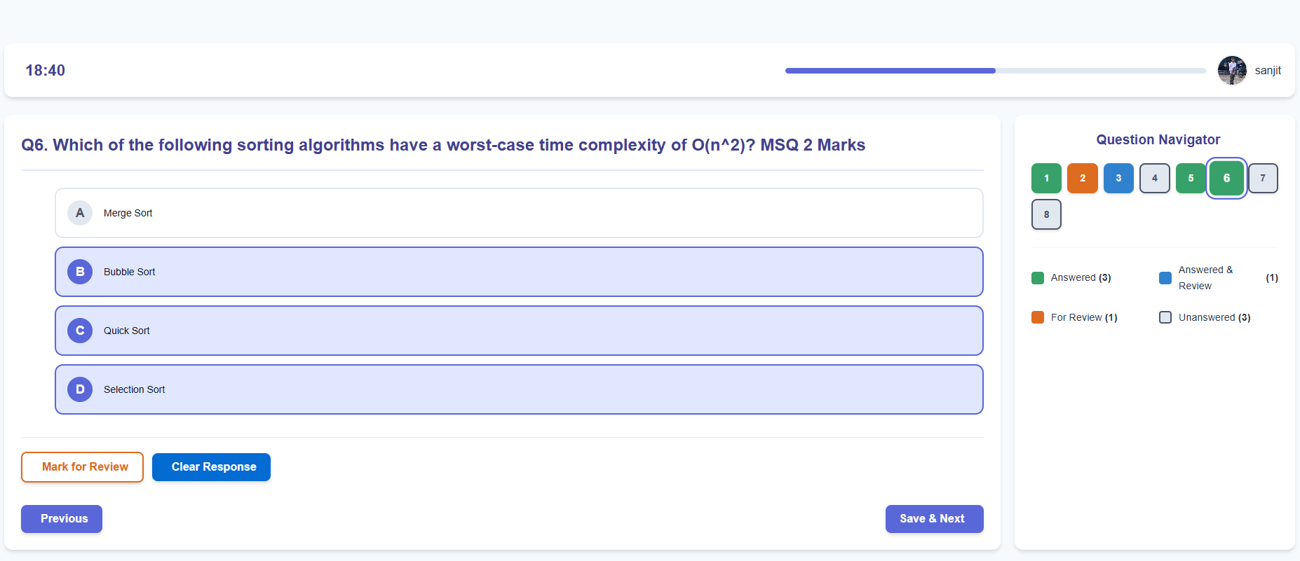 Screenshot of a realistic exam interface