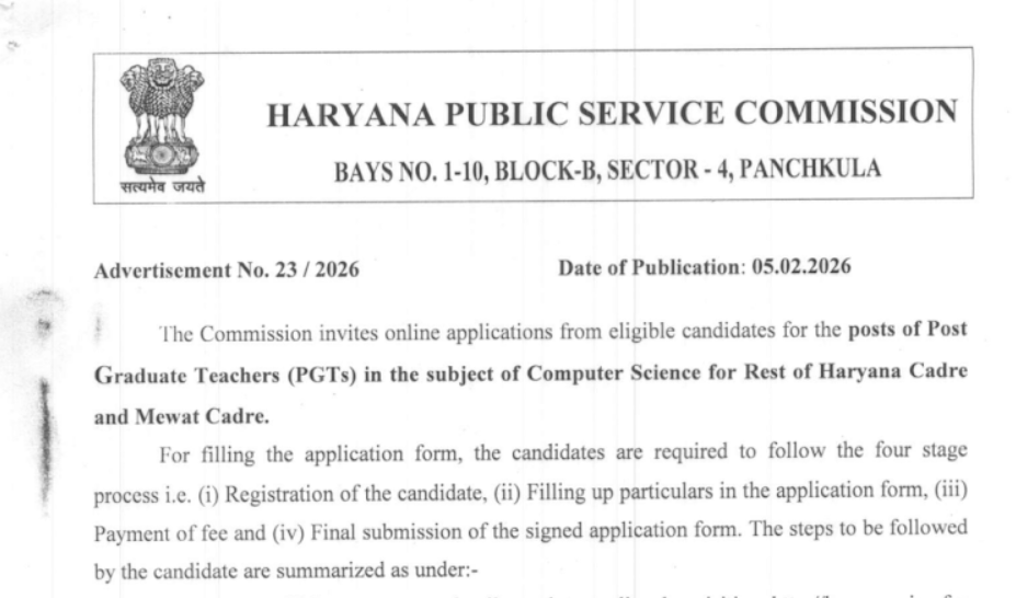 HPSC PGT Computer Science Recruitment 2026