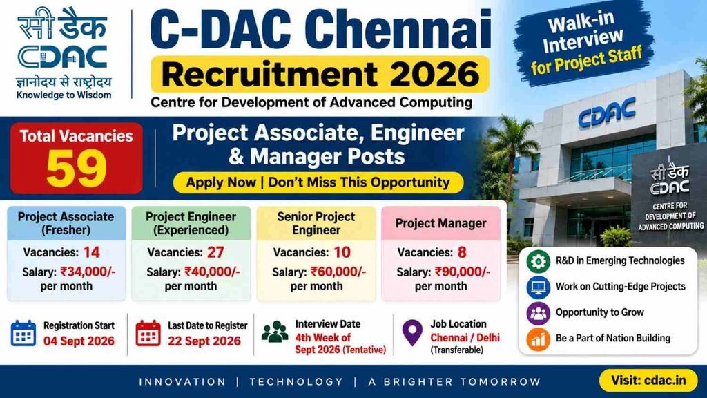Study Image Project C-DAC Chennai Project Staff Recruitment 2026 β csestudy247